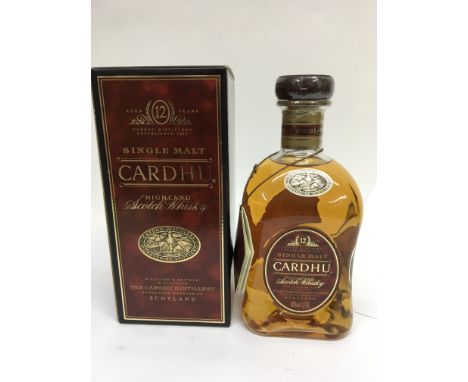A bottle of Cardhu single malt Highland Scotch whiskey. Aged 12 years when bottled.