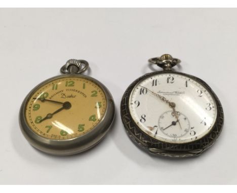 A silver cased button wind watch and a Dukes Railway timekeeper watch (sold as seen) (2).