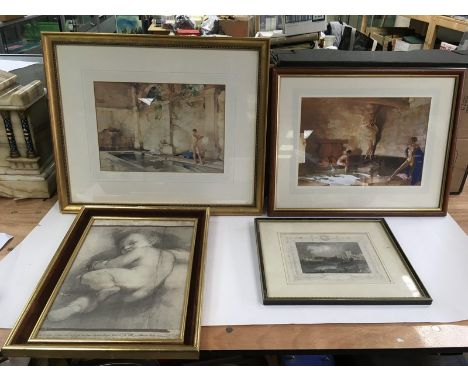 Two William Russell Flint prints, a print of a Renaissance cherub and an antique lithograph of Maidstone