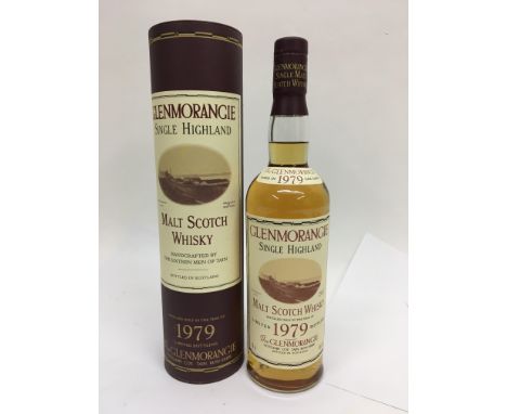 A bottle of Glenmorangie single Highland malt Scotch whiskey. Limited 1979 bottling.