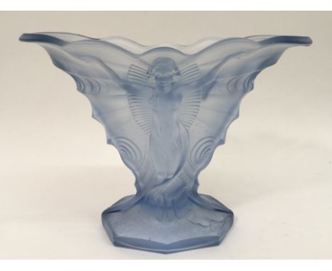 An Art Deco Walther and Sohne 'Schmetterling' glass vase, relief moulded with a 'butterfly' girl, having arms outstretched, u