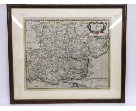 A framed engineer lithograph of a steam locomotive (approx 69x59cm) and a framed map of Essex & Suffolk (approx 57x48cm)