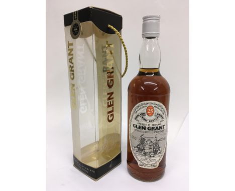 A bottle of Glen Grant Highland Scotch malt whiskey. Aged 25 years when bottled.