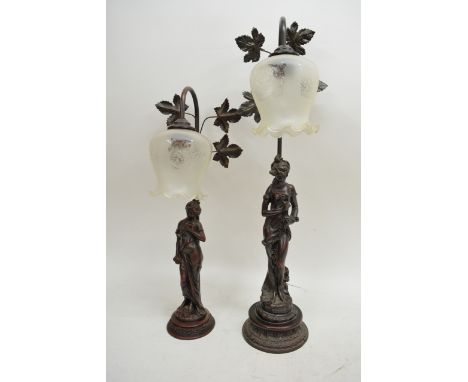 Two art lava style lamps in the form of maidens