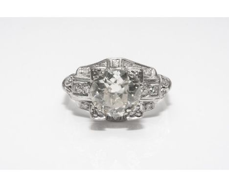 "A quality ladies old cut diamonds and platinum ring of Art Deco design. Ring size O. IDRC, Gemologist analysis, central diam