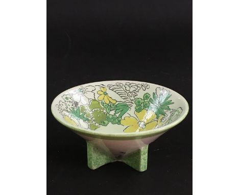 A Clarice Cliff, small conical 'Crepe de Chine' pattern dish.Approximately 11.5cm diameter.