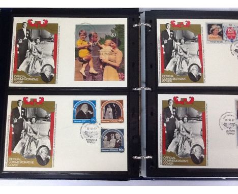 A Royal Family Stamp Album containing royalty stamps from British Commonwealth countries, First Day covers of 1966 and Coin c