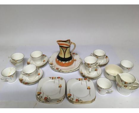 An Art Deco teaset and Myott jug