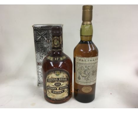 A boxed bottle of Chivas Regal Scotch whisky and an inboxed bottle of Talisker Scotch whisky.