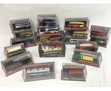 A box containing boxed original Omnibus model buses.