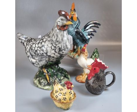Collection of ceramic chickens and roosters, to include: jug and small egg crock.  (5)  (B.P. 21% + VAT) 