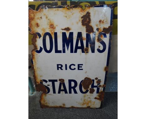 Vintage 'Colman's Rice Starch' enamel sign.  93x61cm approx.  Together with 1950s 'Wills Golden Virginia hand-rolling tobacco
