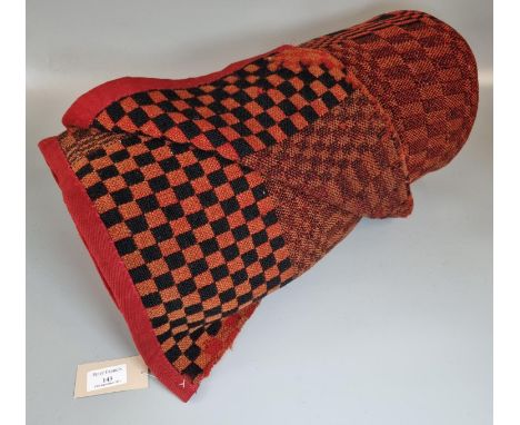 Dark red and black vintage small narrow loom woollen Welsh tapestry blanket in check design. (B.P. 21% + VAT)It has a seam in