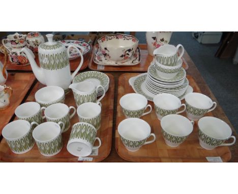 Two trays of Shelley English fine bone china 'Apollo' design china to include: a fifteen piece coffee set with coffee pot, te