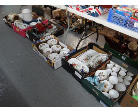 Six boxes of Royal Worcester 'Evesham' design items to include: bowls, plates, ramekins, serving trays and dishes, coasters, 