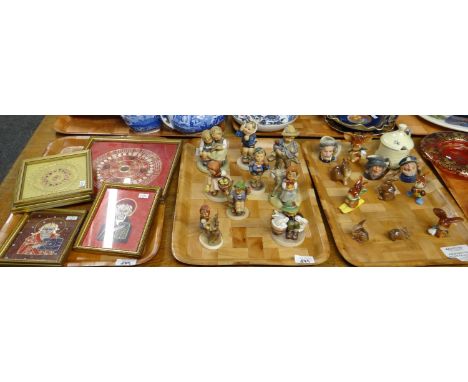 Two trays of china to include: various Hummel West German figures of children, some with animals, ceramic animal figures; mos