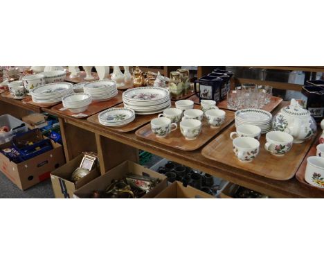 Six trays of Portmeirion Pottery 'The Botanic Garden' design items to include: teapot, teacups and saucers, sugar bowl, milk 