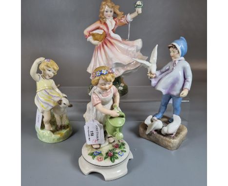 Royal Doulton bone china figurine 'Daddy's Joy' together with two Hummel figurines of young children and a Royal Worcester Fa