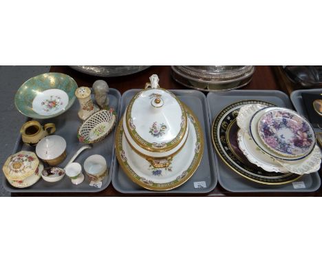 Three trays of china to include: Limoges 'Porcelaine de la Rose' large two handled lidded soup tureen on stand with ladle, va