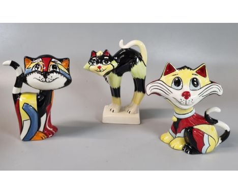 Three Lorna Bailey limited edition ceramic cats, one 'Slinky' the cat with COA. (3) (B.P. 21% + VAT) No obvious damage.