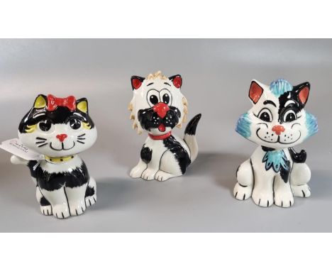 Three Lorna Bailey ceramic novelty cats, one with COA, 'Curly the Cat'.   (3)  (B.P. 21% + VAT) 