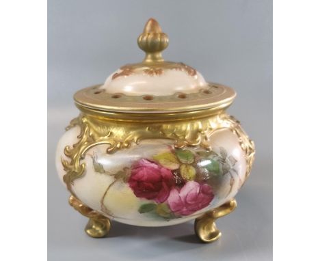 Royal Worcester porcelain potpourri vase and cover painted with rose sprays. Model No. 183 with retailers mark for Townsend &