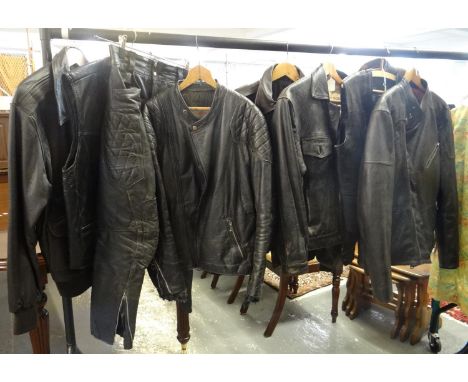 Collection of men's vintage and modern leather and pleather jackets and waistcoats to include: vintage Speedman leather motor
