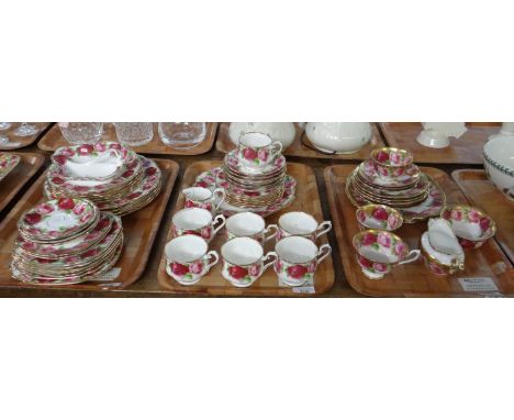 Three trays of Royal Albert English bone china 'Old English Rose' and similar Royal Albert Crown china rose design items to i