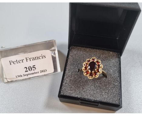 9ct gold and ruby flowerhead cluster ring.  4.2g approx.  Size O1/2.  (B.P. 21% + VAT) 