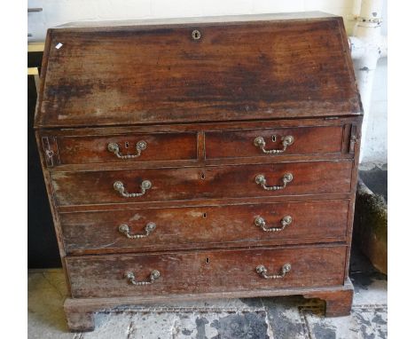 Georgian mahogany fall front bureau, having an arrangement of two short and three long drawers on bracket feet. (B.P. 21% + V