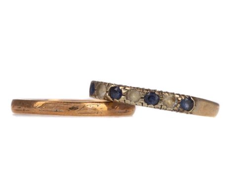 BLUE AND WHITE GEM SET RING,set with round gems, indistinctly marked, size O, 1.4g, along with a nine carat gold gem set band