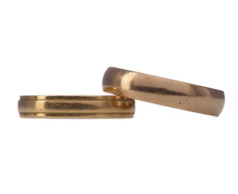 EIGHTEEN CARAT GOLD WEDDING BAND,size Q, 6.9g, along with a nine carat gold example, size R 1/2, 7.2g (2)