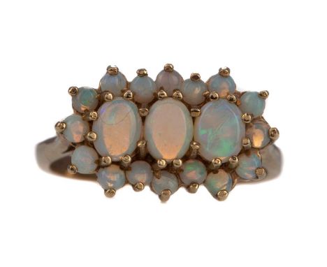 OPAL CLUSTER RING,set with oval and round opals, in nine carat gold, size O, 3.4g