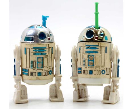 2 Palitoy/Kenner Star Wars R2 D2 figures, the first having a pop up Lightsabre, the dome is clean and shiny, there is however