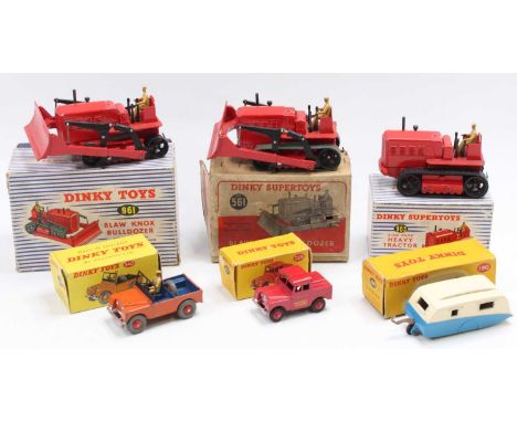 Dinky Toys boxed model group of 6 comprising 2x No. 561/961 Blaw Knox Bulldozer, No. 963 Blaw Knox Heavy Tractor, No. 255 Mer