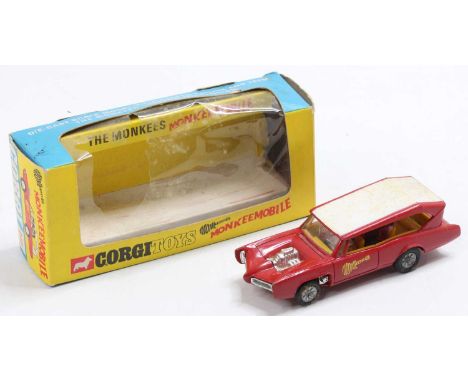 Corgi Toys, No.277 "The Monkees" Monkeemobile, red body, white roof, yellow interior, cast hubs, chrome engine and trim, 4 x 