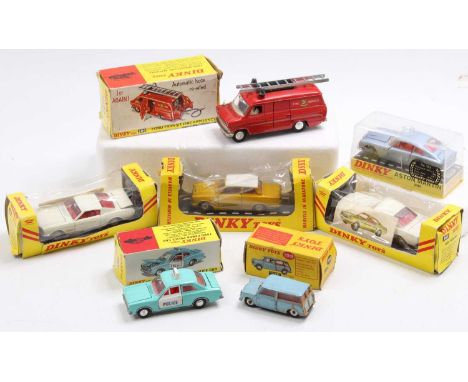 Dinky Toys boxed model group of 7 including 2x No. 161 Ford Mustang, No. 133 Ford Cortina, the model might benefit from a cle