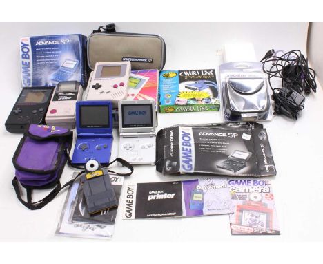 One tray containing a collection of mixed Nintendo Game Boy related consoles and accessories to include an original Nintendo 