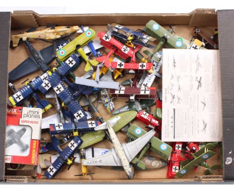 One tray containing a collection of mixed white metal plastic and diecast mixed model aircraft to include Dinky Toys, Corgi, 