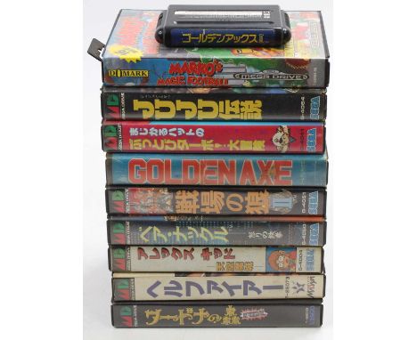 One tray containing a collection of mainly  Japanese Sega Mega Drive boxed games to include Golden Axe, Bare Knuckle, Alex Ki