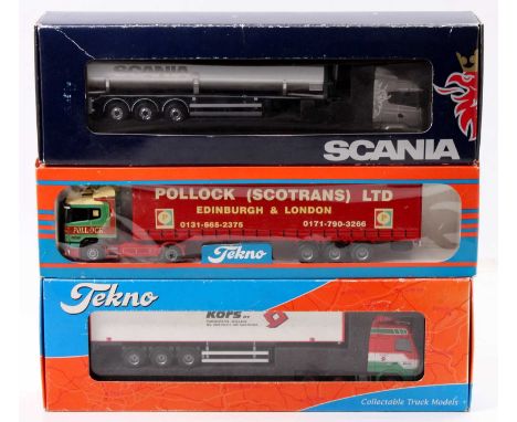 Tekno 1/50th scale road transport and haulage diecast group, 3 examples to include a KORS BV Scania 420 Tractor unit with pot