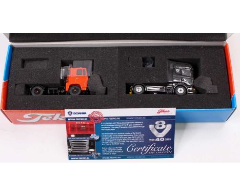 Tekno 40th anniversary release 1/50th scale Limited Edition Twin Pack Gift Set, containing a Scania 140 Super Tractor Unit, a