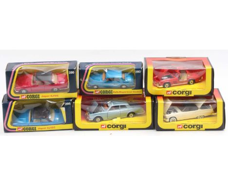 Corgi Toys boxed model group of 6 comprising 2x No. 286 Jaguar XJ12C, No. 279 Rolls Royce Corniche, No. 280 Rolls Royce Silve