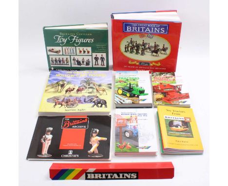 One tray containing a collection of mixed hard back and soft back Britains, Model Tractor Collecting, and full-scale tractor 