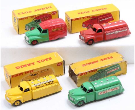 Dinky Toys boxed model group of 4 comprising No. 470 Austin Van in "Shell BP" livery (G-BG), No. 433 Studebaker Tanker in "Na