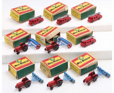 Wardie Wee World boxed model group of 9 comprising 4x No. K51 Fire Engine, 3x No. K49 Tractor &amp; Roller, and 2x No. K50 Tr