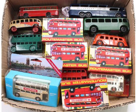 A tray containing a collection of various bus and coach models, with specific examples being Lone Star Routemaster London Bus