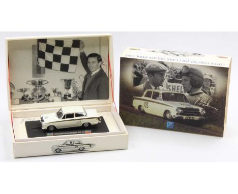 A Revell model racing 1/32nd scale Lotus Cortina as driven by Jim Clark at Oulton Park in 1965, a limited edition being one o