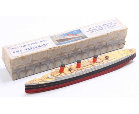 A Chad Valley Unique Take-to-Pieces model of the RMS Queen Mary, appears complete and housed in the original label top card b