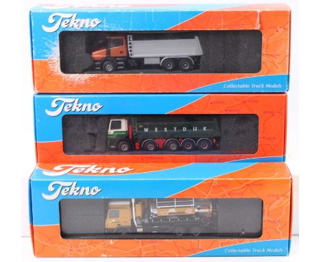 Tekno 1/50th scale road transport and haulage diecast group, 3 boxed examples to include a Mourik Mercedes Benz Actros vacuum